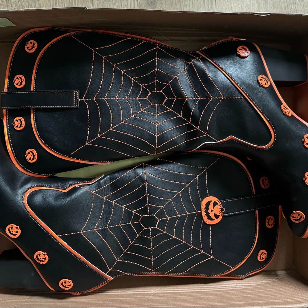 Yru space cowgirl jack o lantern boots